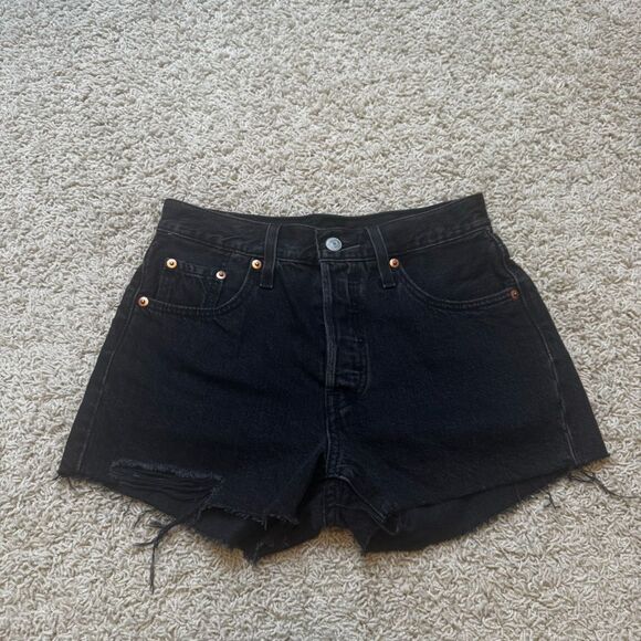 Levi's 501 original short revolve size 25 Jean Shorts Distressed Cutoff Black - Picture 1 of 6